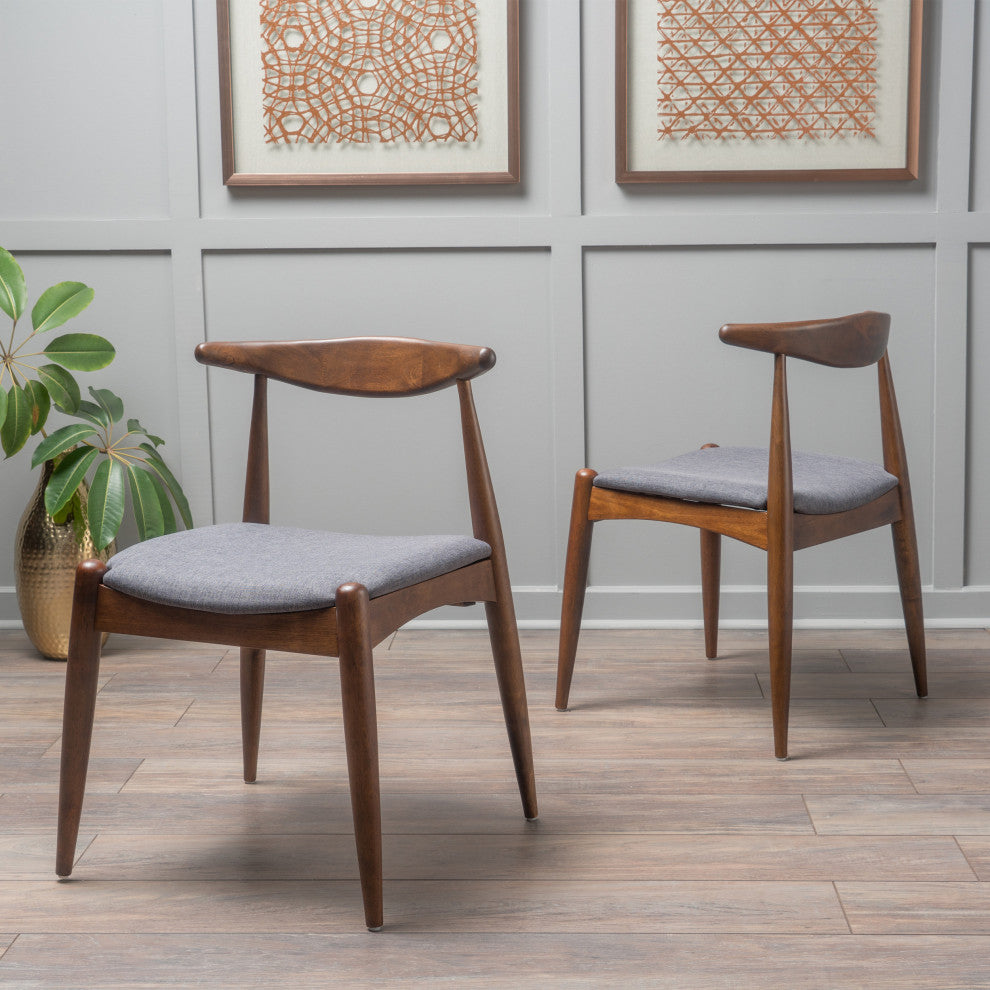 GDF Studio Sandra Mid Century Modern Dining Chairs, Set of 2, Charcoal/Walnut