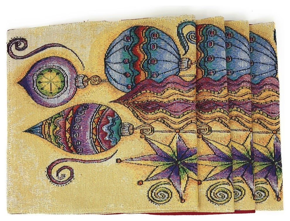 Set of 4 Elegant Ornaments Festive Christmas Tapestry Placemats 13 x 19