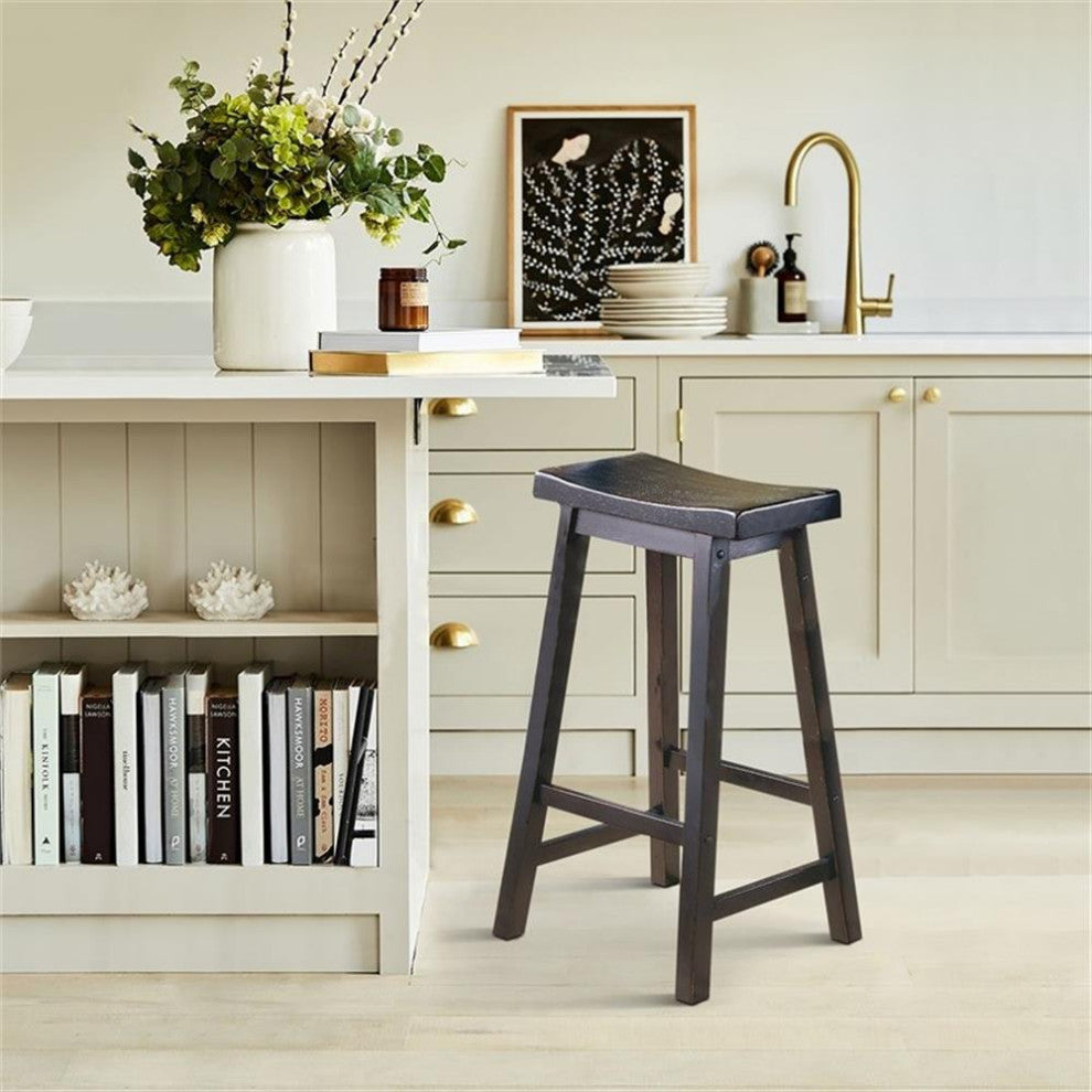 Lexicon Saddleback 29" Solid Wood Bar Stool in Black (Set of 2)