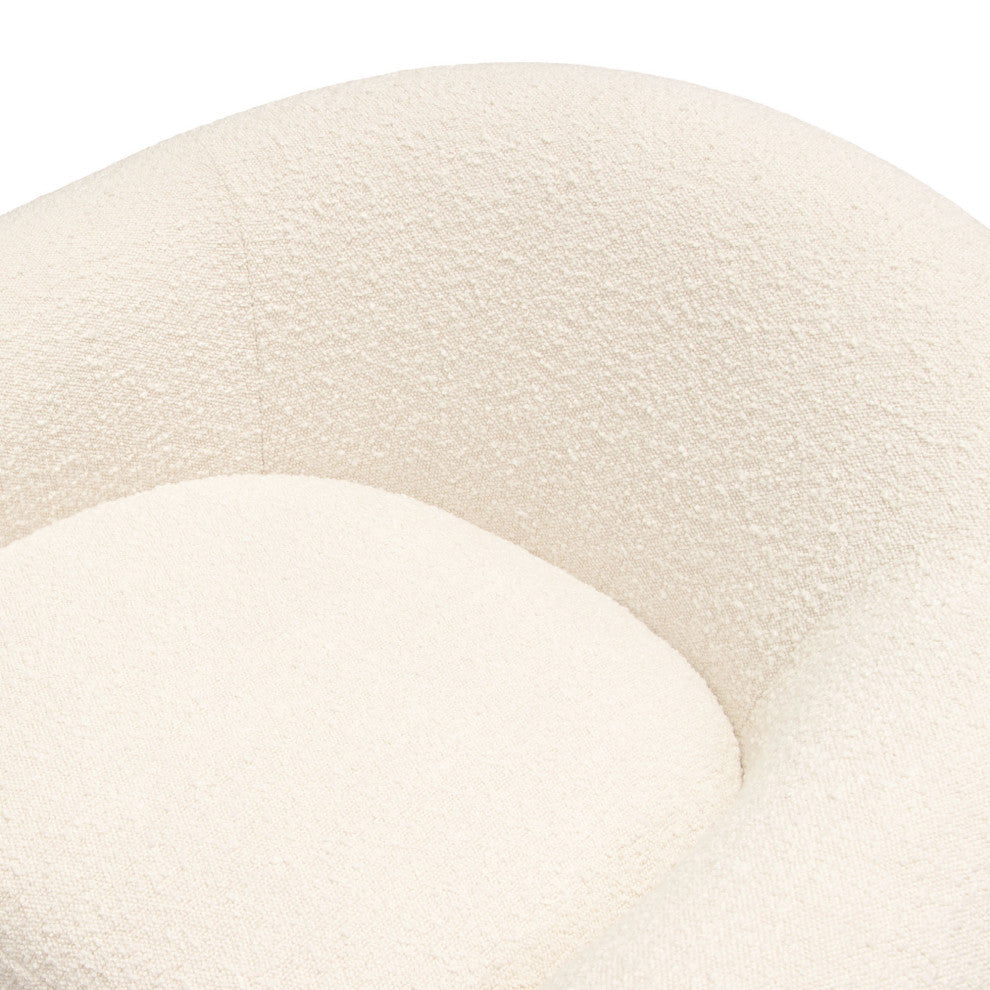 Pascal Swivel Chair in Bone Boucle Textured Fabric Contoured Arms & Back