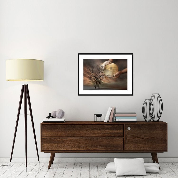 "Placing the Moon" Framed Digital Print by Elisaveta Jordanova, 38"x29"