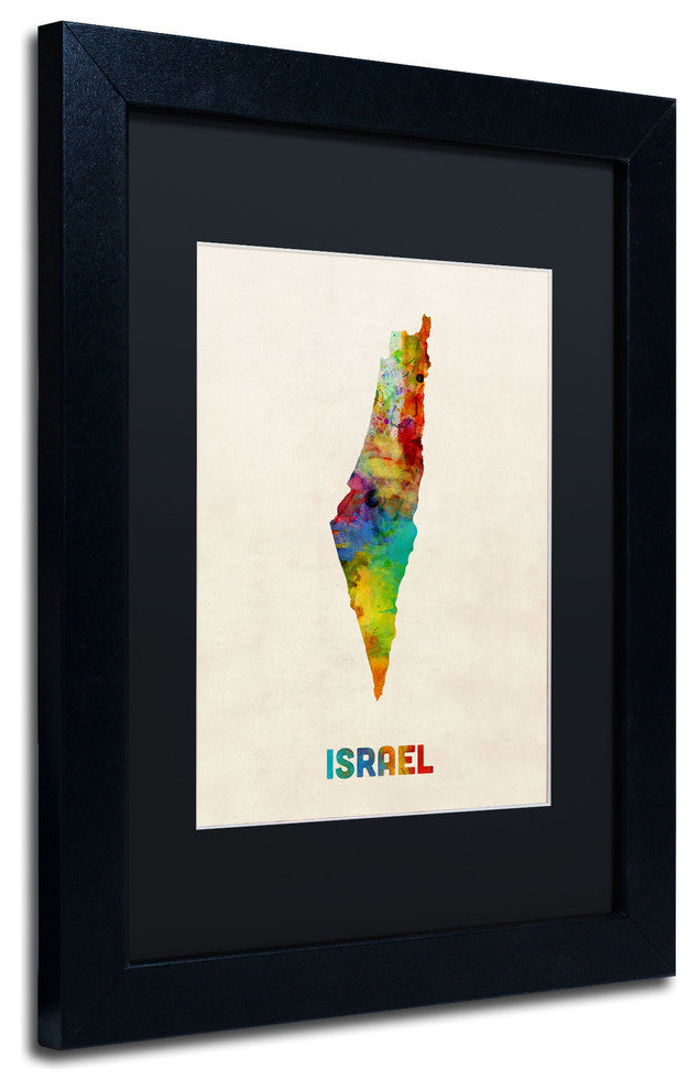 'Israel Watercolor Map' Matted Framed Canvas Art by Michael Tompsett