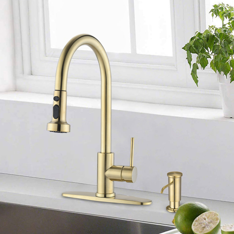 Single Handle Deck Mounted High Arc Pull Down Stainless Steel Kitchen Faucet , B