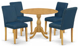 5 Pc Dining Set, Oak Table, 4 Oasis Blue Pu Leather Chairs, Oak Finish