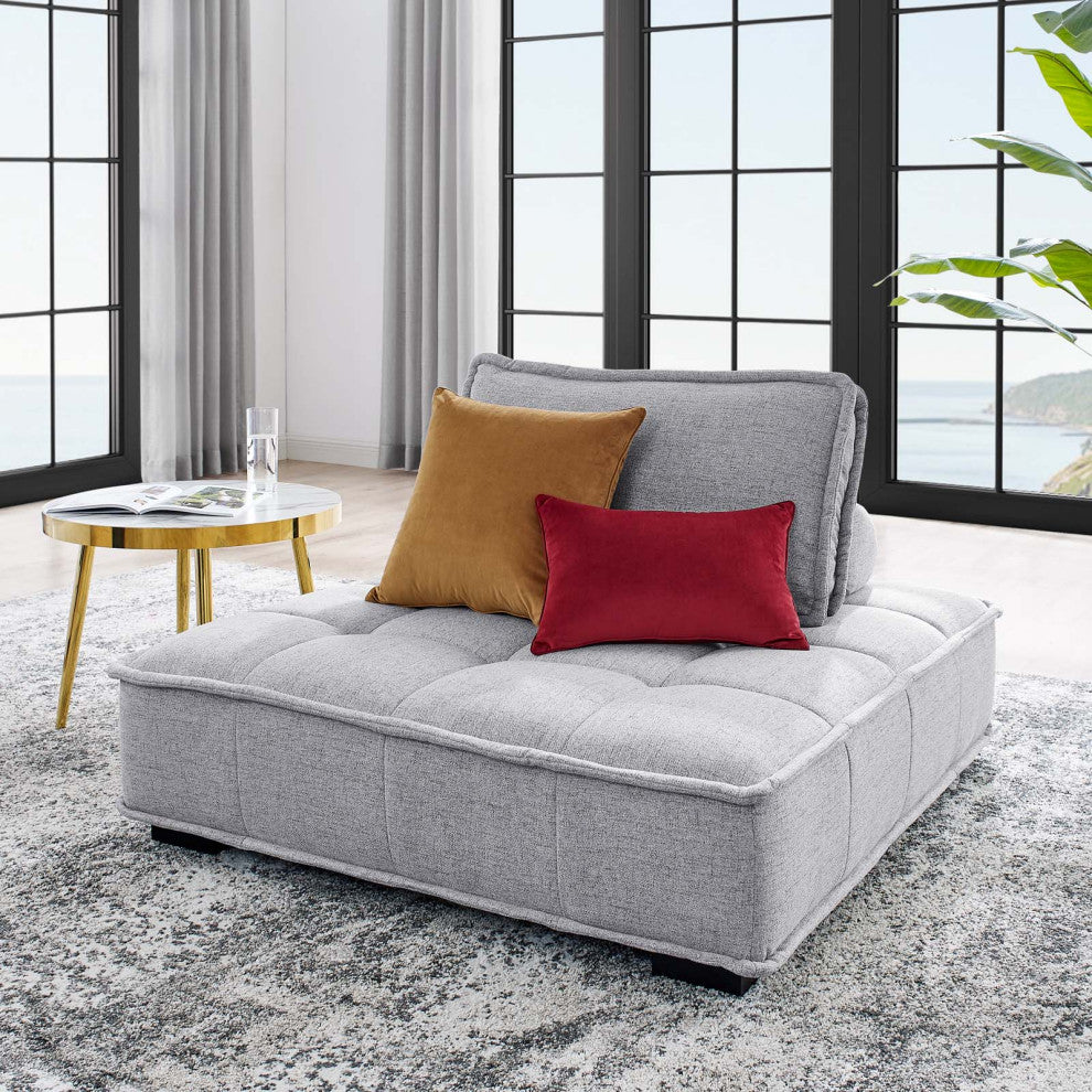 Saunter Tufted Fabric Armless Chair Light Gray