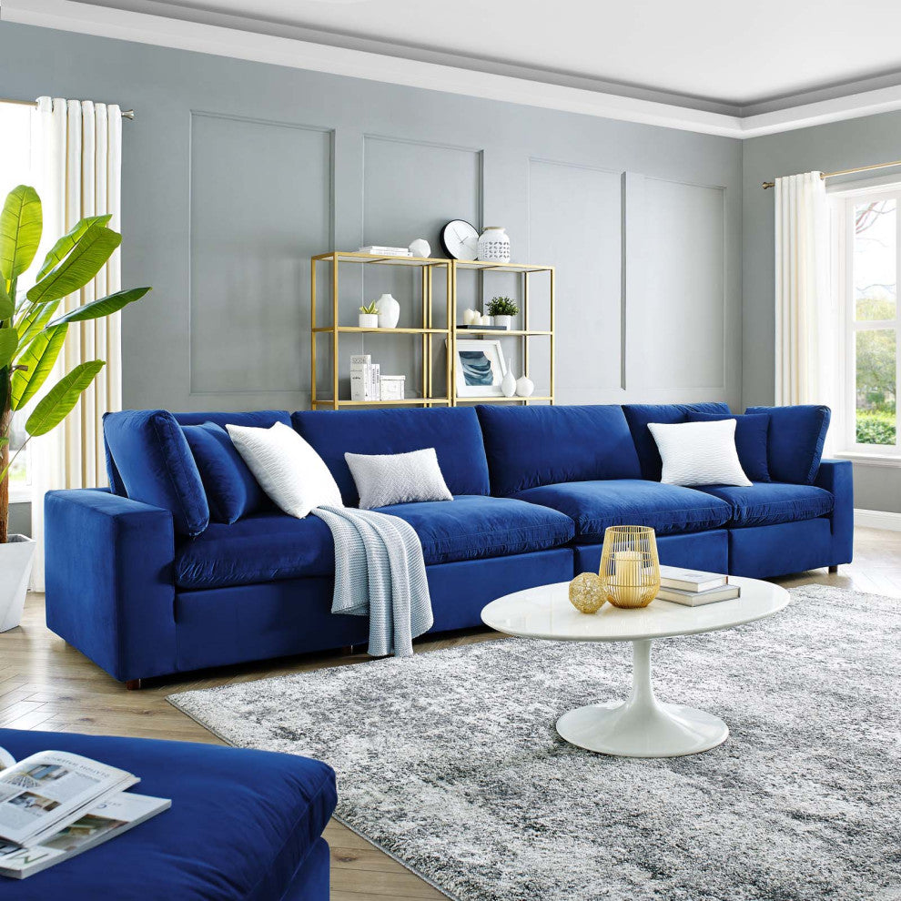Sofa, Velvet, Blue Navy, Modern, Living Lounge Room Hotel Lobby Hospitality