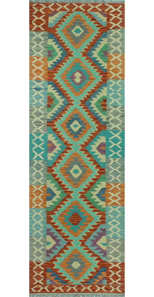 Sangat Kilim Art Gray/Rust Runner, 2'7x8'0