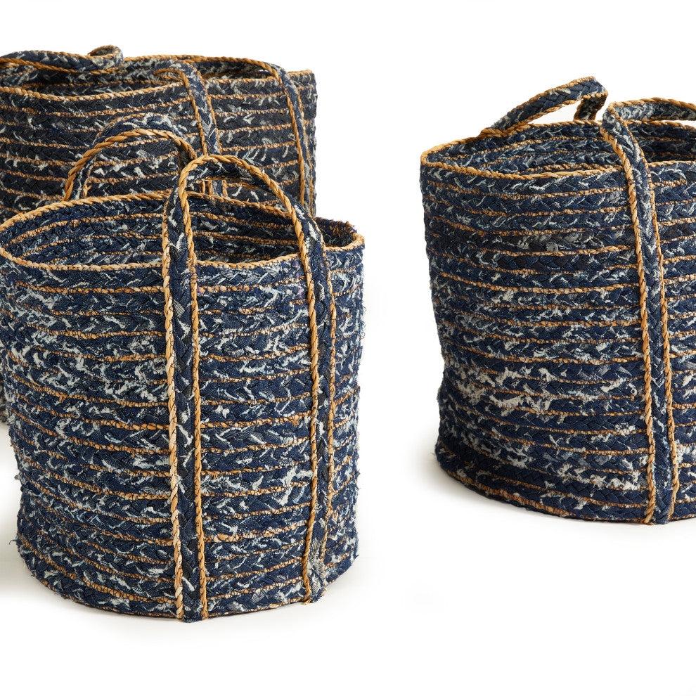 Denim Round Baskets, Set of 3