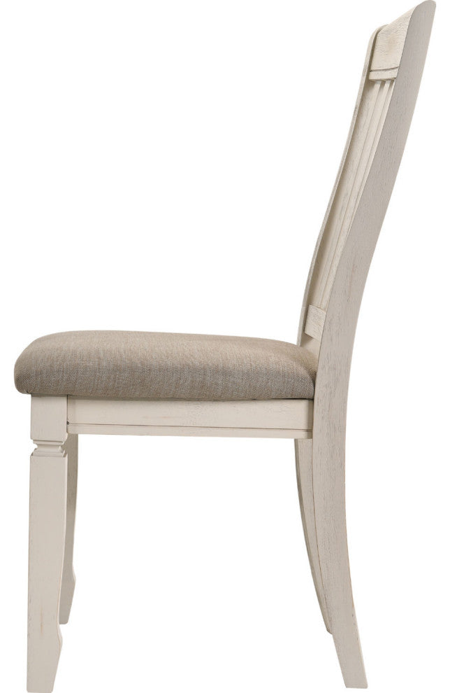Set of 2 Tan Fabric Side Chair, Cream Finish