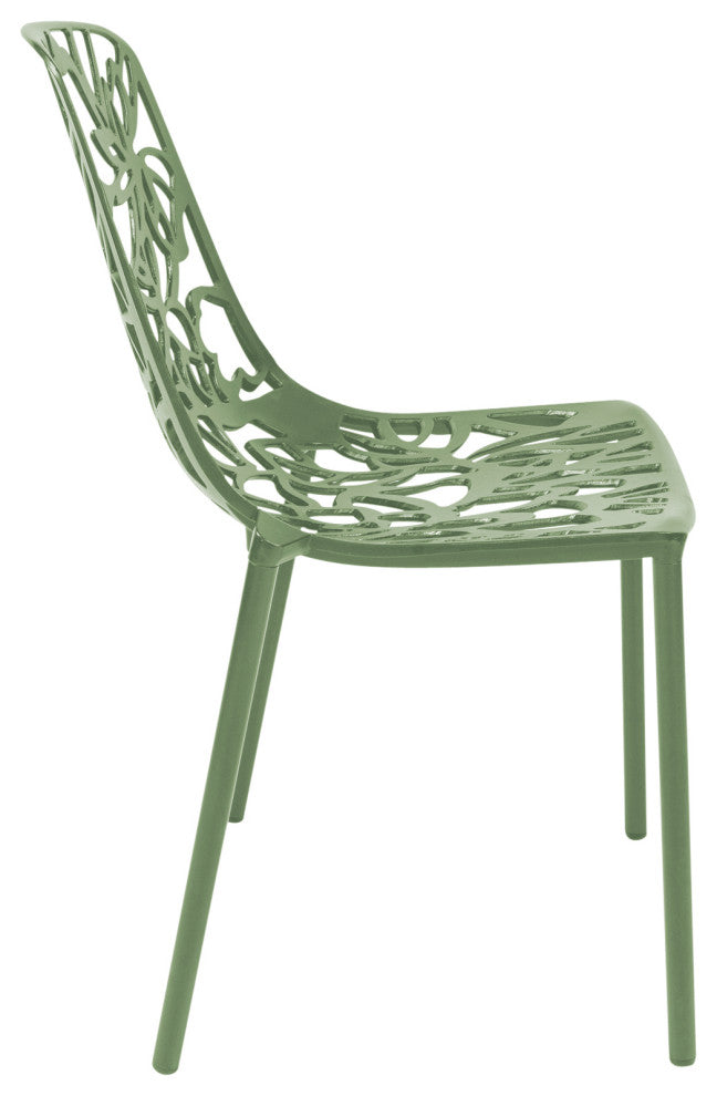 LeisureMod Devon Modern Outdoor Stackable Aluminum Dining Chair, Set of 2, Khaki Green