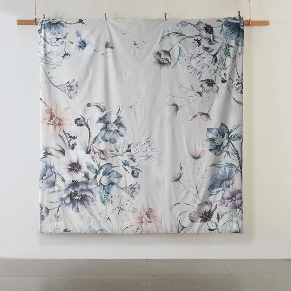 Madison Park Cassandra Shabby Chic Floral Cotton Comforter Set, Blue