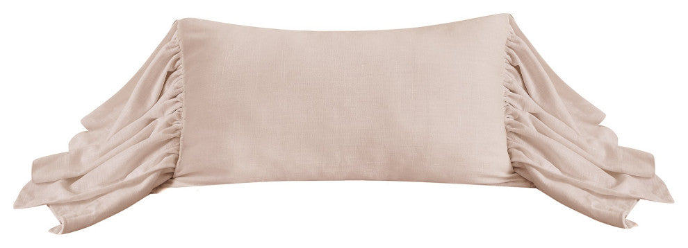 Luna Washed Linen Long Ruffled Pillow, 16"x26", Blush, 1 Piece