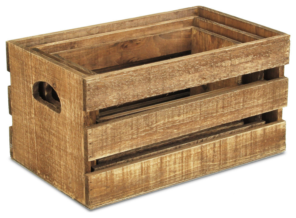 Set Of 3 Wood Slat Crate
