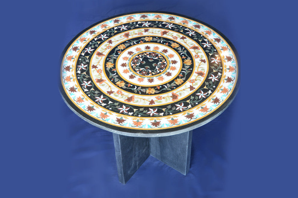 Concentric Black and White Marble Inlay Table