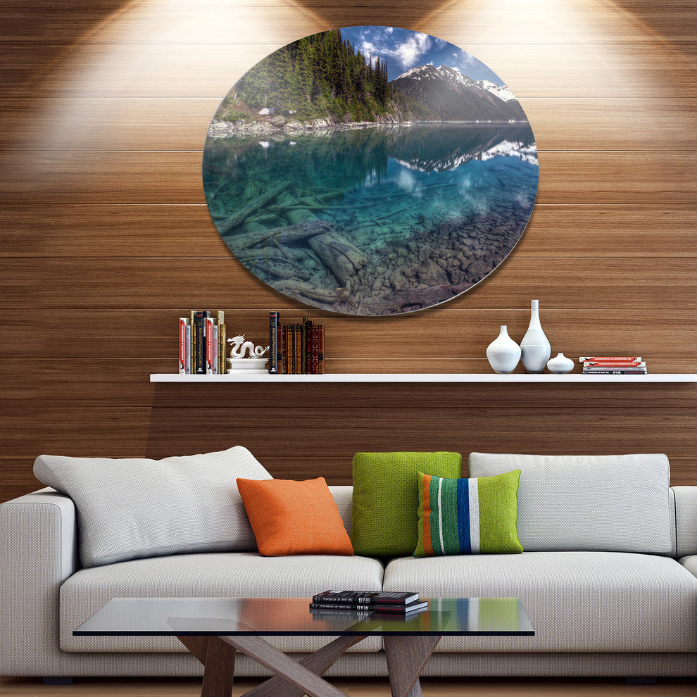 Blue Waters And Mountains, Landscape Art Disc Metal Artwork, 11"