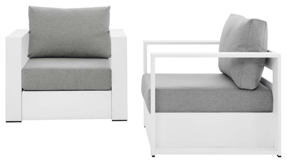Lounge Chair Armchair, White Gray, Aluminum, Modern, Outdoor Hospitality