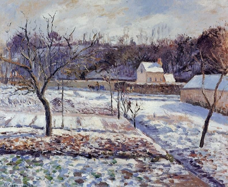 Camille Pissarro L'Hermitage Pontoise: Snow Effect Gallery Wrapped Canvas Print