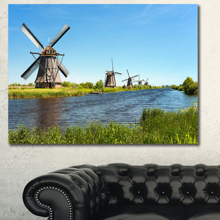 Windmills at Kinderdijk, Landscape Canvas Art Print, 40"x30"