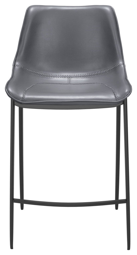Counter Stool Chair, Set of 2, Faux Vinyl Leather, Steel, Gray, Black