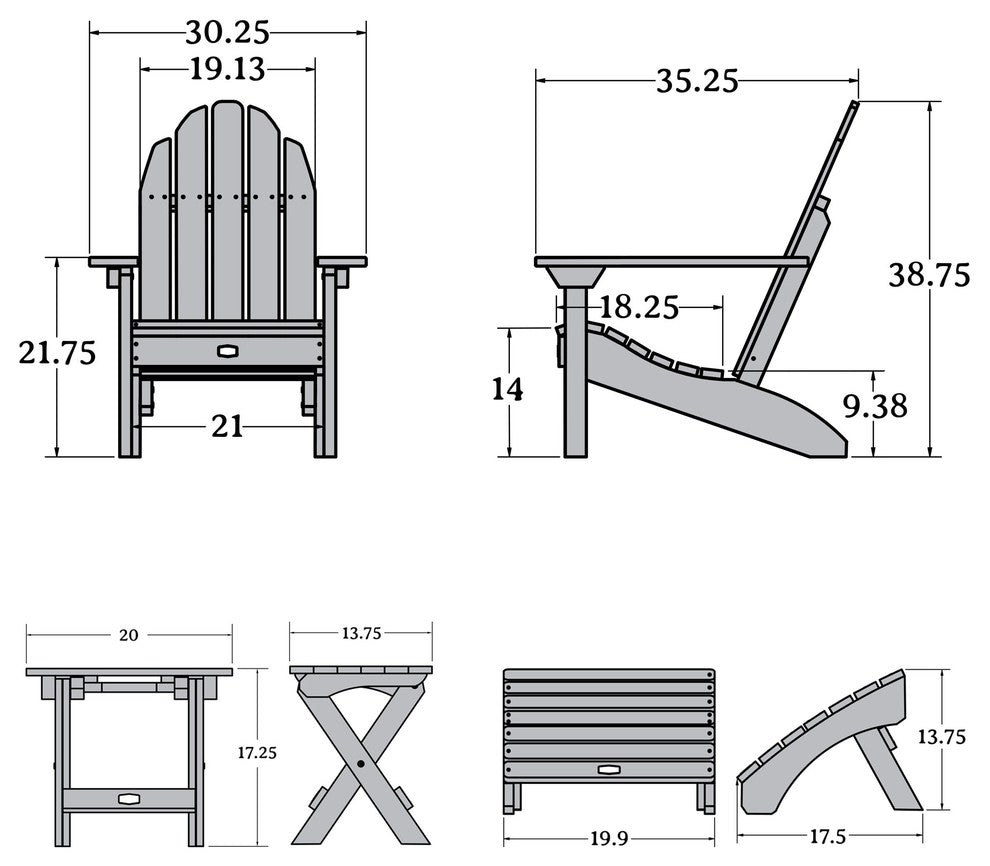 1 Essential Adirondack Chair, 1 Essential Ottoman, 1 Essential Side Table, Abyss