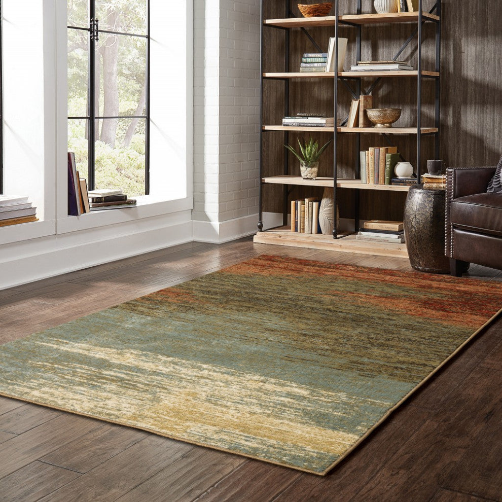 7??9??Blue And Brown Distressed Area Rug