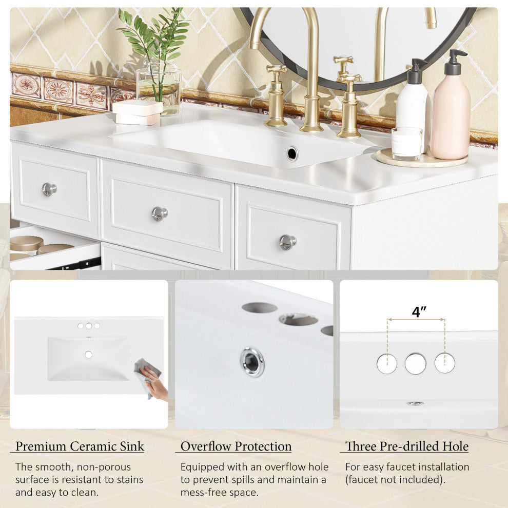 36 Inch Freestanding Bathroom Vanity with Ceramic Sink, White
