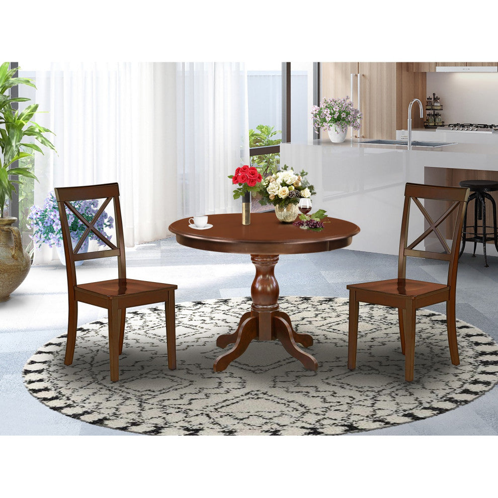 3 Pc Dining Set, Mahogany Table, 2 Mahogany Wooden Chairs