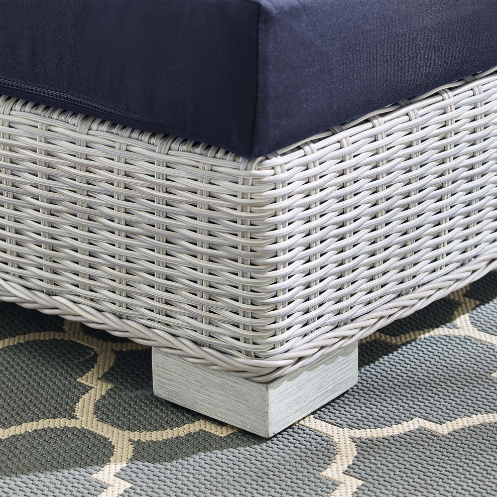 Lounge Chair, Sunbrella, Rattan, Wicker, Gray Blue Navy, Modern, Outdoor