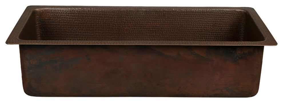 28" Rectangle Hammered Copper Bar/Prep Sink, 3.5" Drain Opening