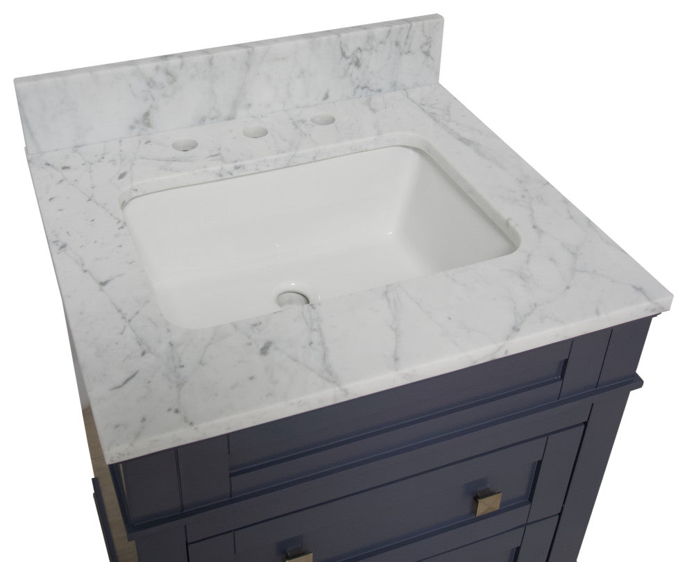 Eleanor 24" Bathroom Vanity, Marine Gray, Carrara Marble