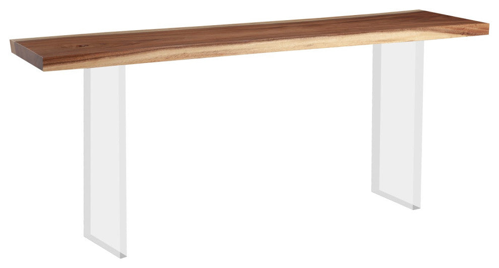 Floating Chamcha Wood Console Table, Acrylic Legs, Brown, Small 72"