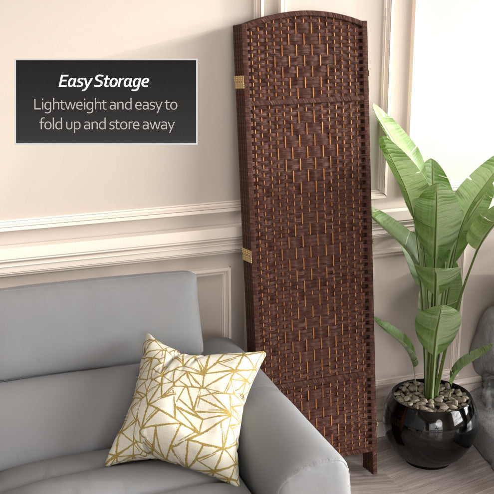 6' Tall Diamond Weave Fiber Room Divider, Dark Mocha, 4 Panel