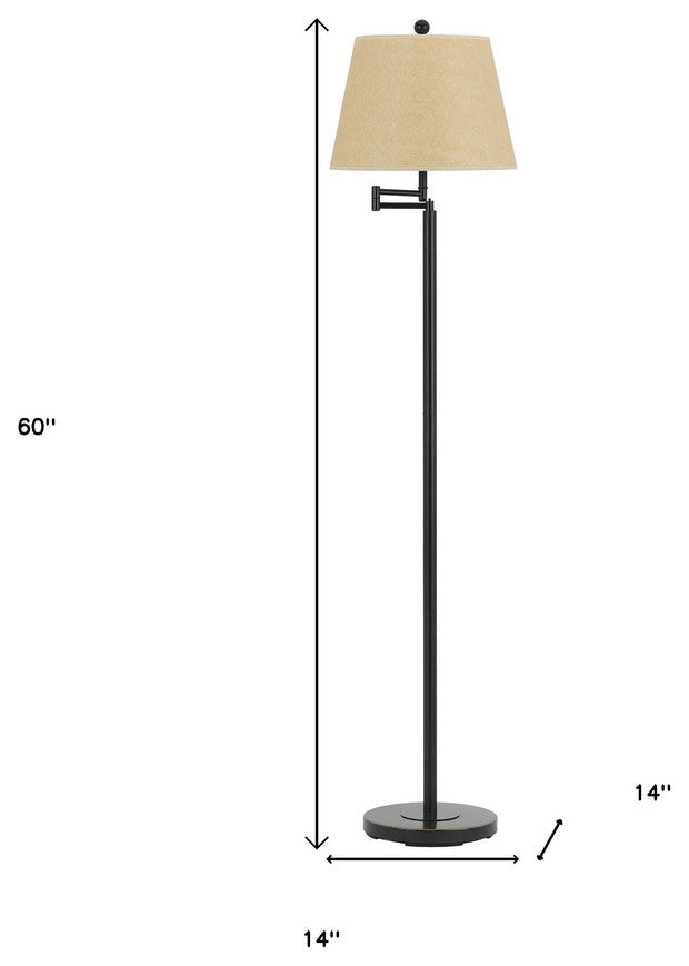 60" Bronze Swing Arm Floor Lamp With White Square Shade