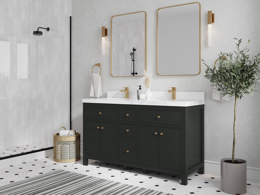 Sonoma 60" Double Sink Bath Vanity in Black Top, 2" Viola Gold