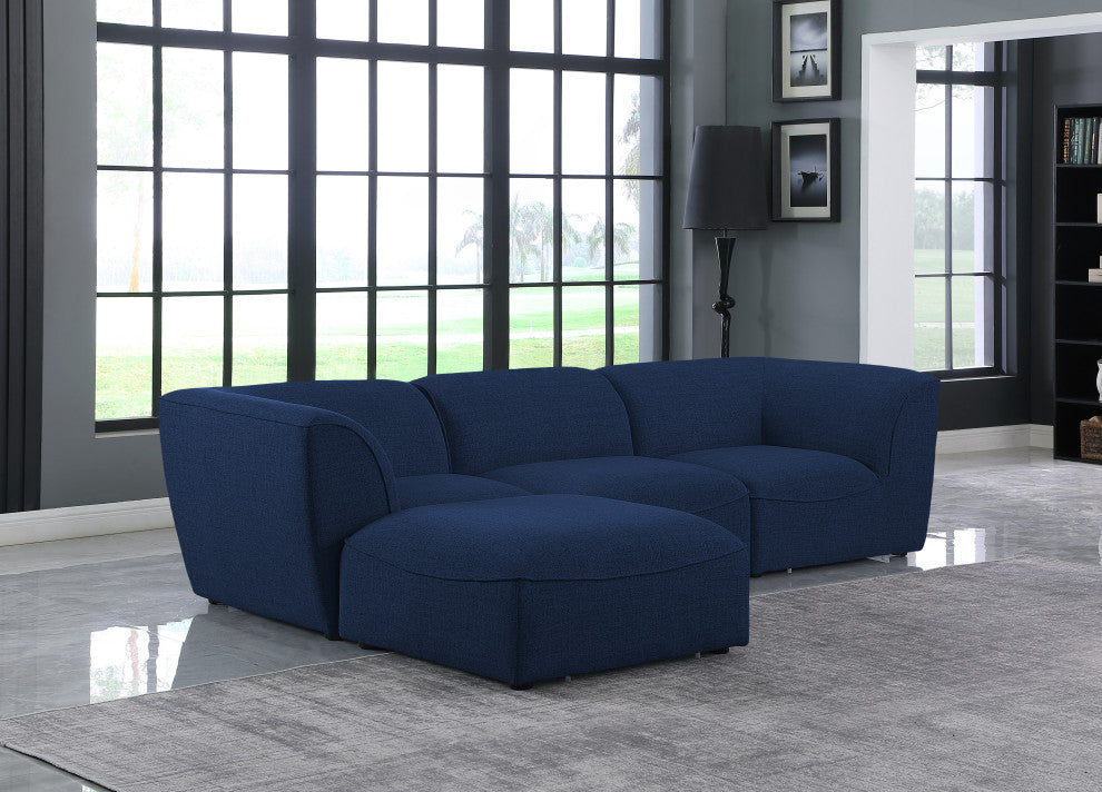 Miramar Linen Textured Fabric  4-Piece Modular L-Shaped Sectional, Navy