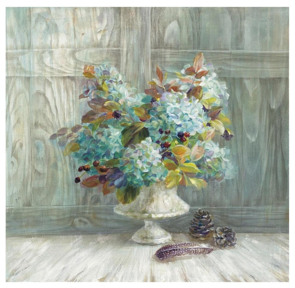 "Rustic Florals Blue" Digital Paper Print by Danhui Nai, 32"x32"