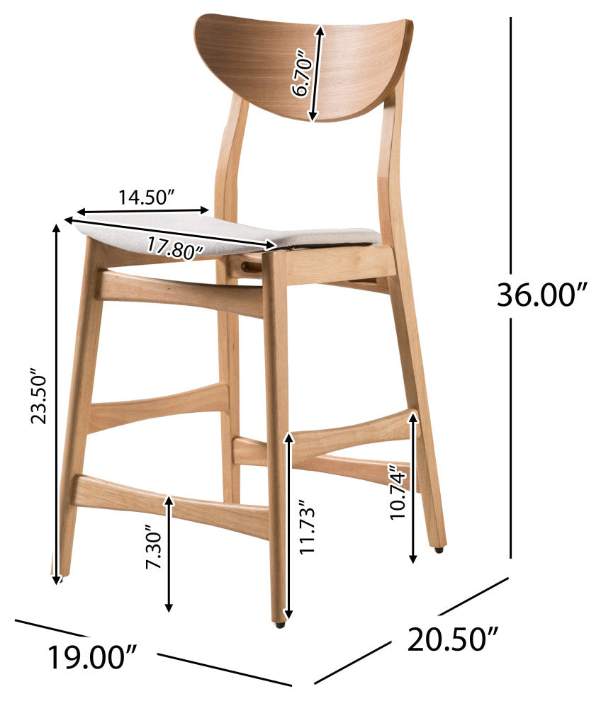 GDF Studio Molle Mid-Century Design Counter Stools, Beige/Oak, Set of 2