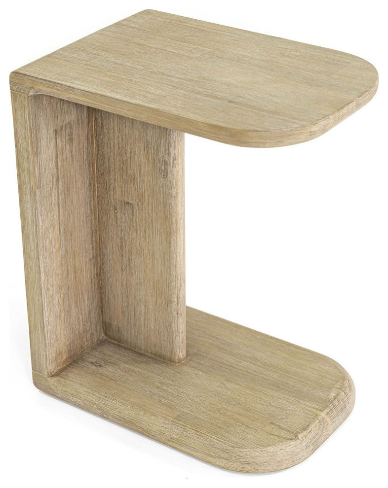 Haru C-Shaped Acacia Side Table, Beige