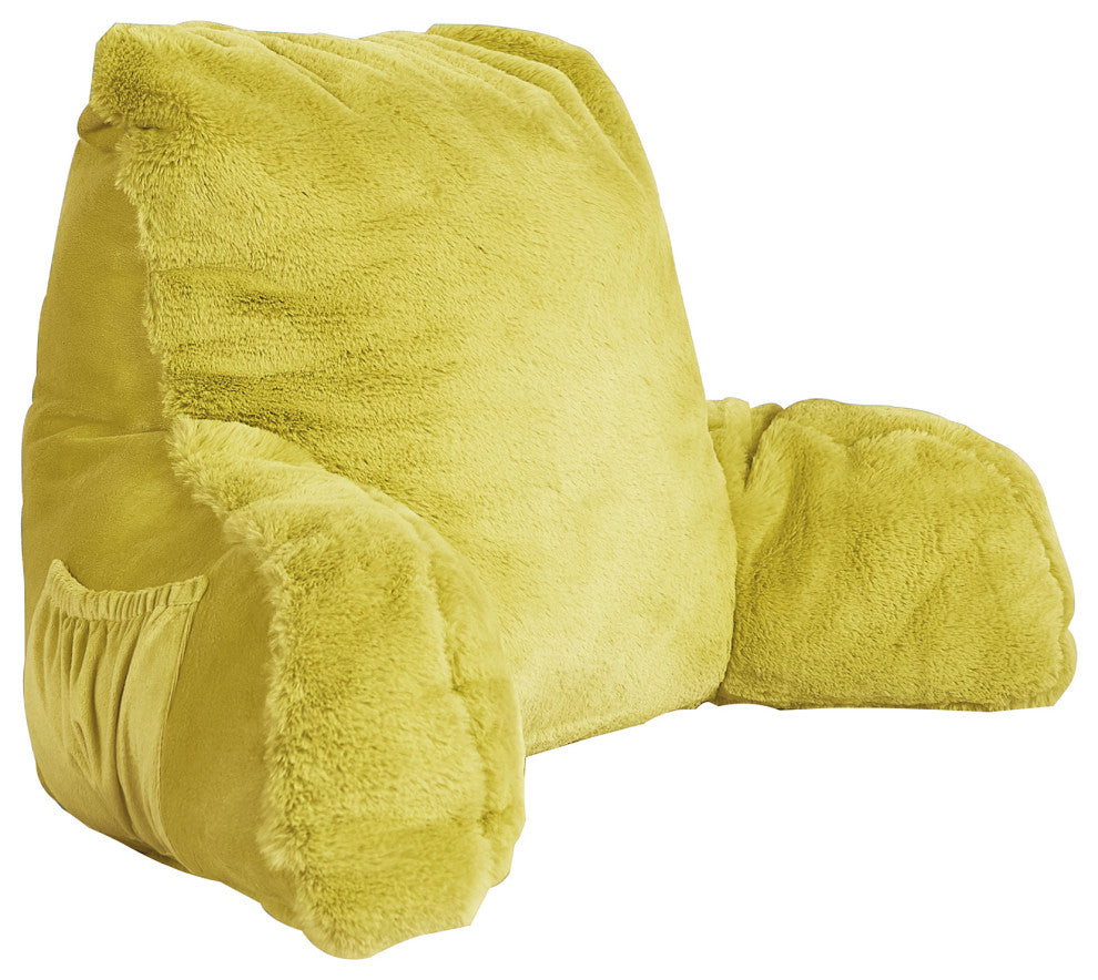 Fox Faux Fur Bedrest, Needs Assembly, Lemon Curry, 20"x18"x17"