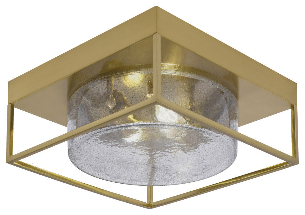 12" 2-Light Flush Mount Light, New Age Brass, Smoke Bubble Glass