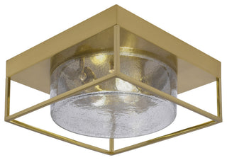 12" 2-Light Flush Mount Light, New Age Brass, Smoke Bubble Glass