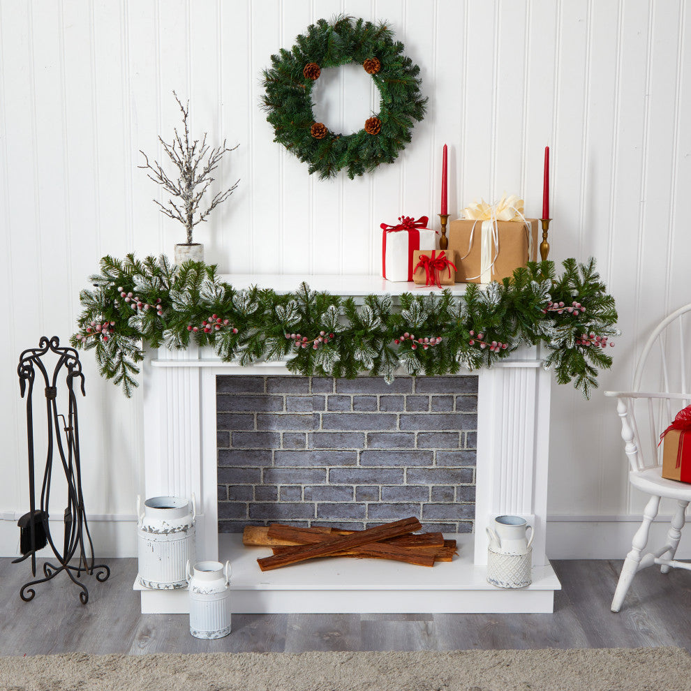 6' Snow Tipped Christmas Garland with 50 Warm White LED Lights and Berries