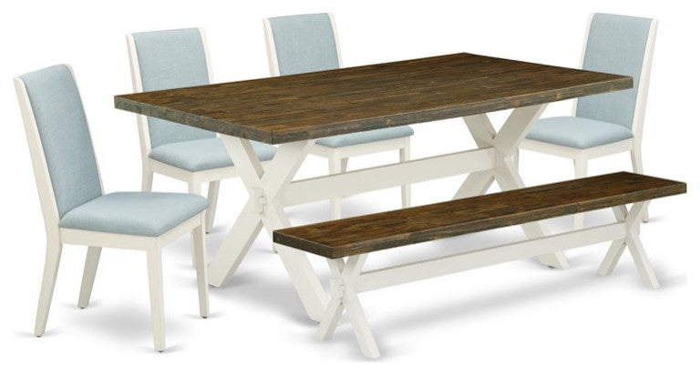 6-Piece Dinette Sets, Table, 4 Chairs With Baby Blue and Bench