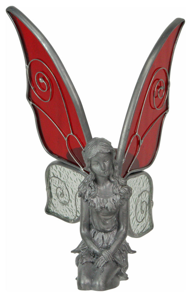 Kneeling Fairy Pewter Figurine Home Decor Mythical Desk Accessories Glass Wings