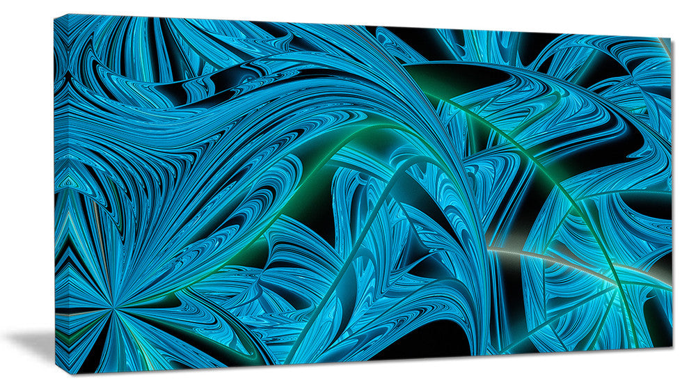 Blue Winter Fractal Pattern, Abstract Art on Canvas, 32x16