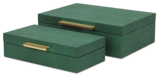 Lusan Rectangular Decorative Box Set, Green Faux Shagreen