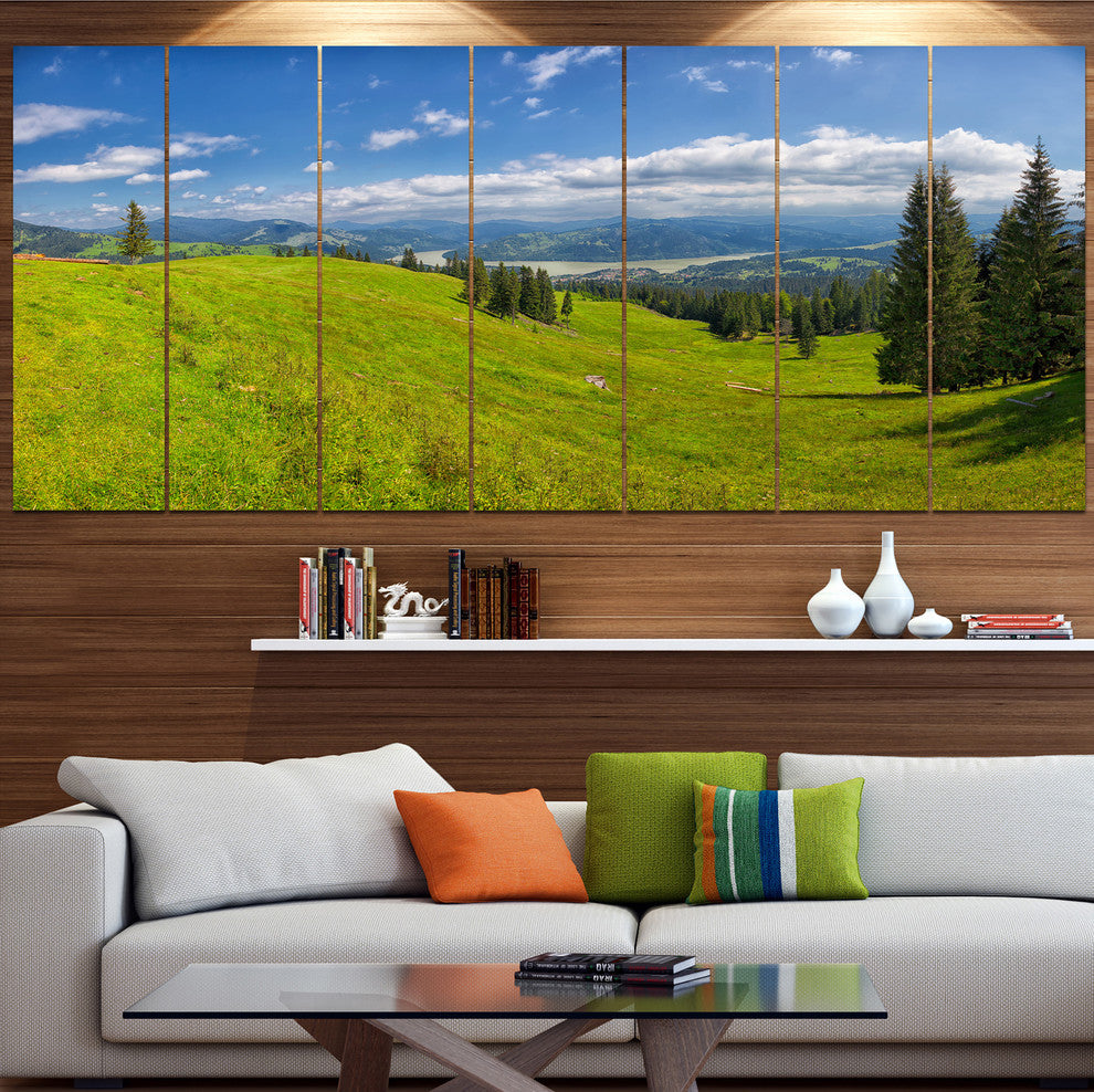 Summer in Ceahlau Mountains, Landscape Canvas Art Print, 83"x32", 7 Panels