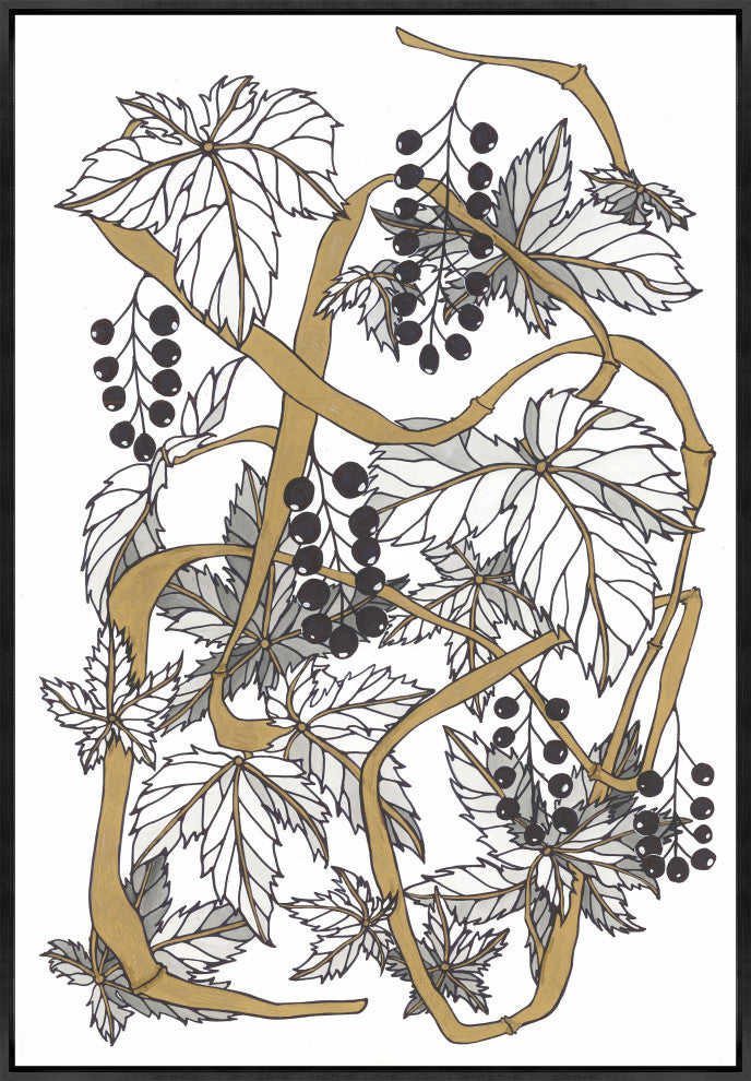 24x35 Intertwined Gold I, Framed Artwork, Black