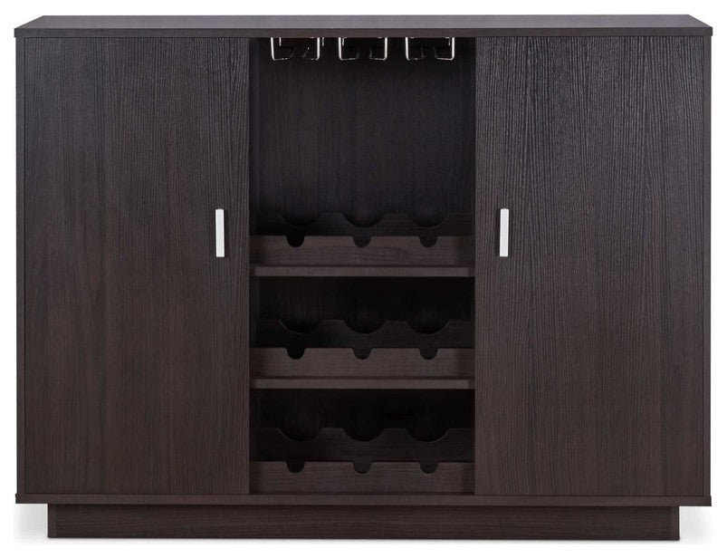 Espresso Wood Finish Wine And Stemware Cabinet