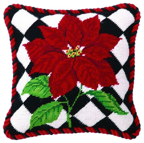 10X10Poinsettia Diamonds NeedlePoint Pillow